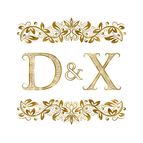 D y X vintage iniciales símbolo del logotipo. Las letras están rodeadas de elementos ornamentales — Vector de stock