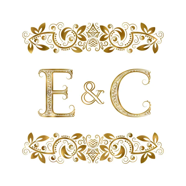 E и C винтажные инициалы логотип символа. Буквы окружены декоративными элементами — стоковый вектор