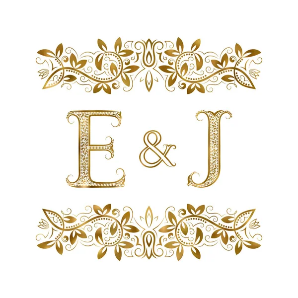E y J vintage iniciales símbolo del logotipo. Las letras están rodeadas de elementos ornamentales . — Vector de stock