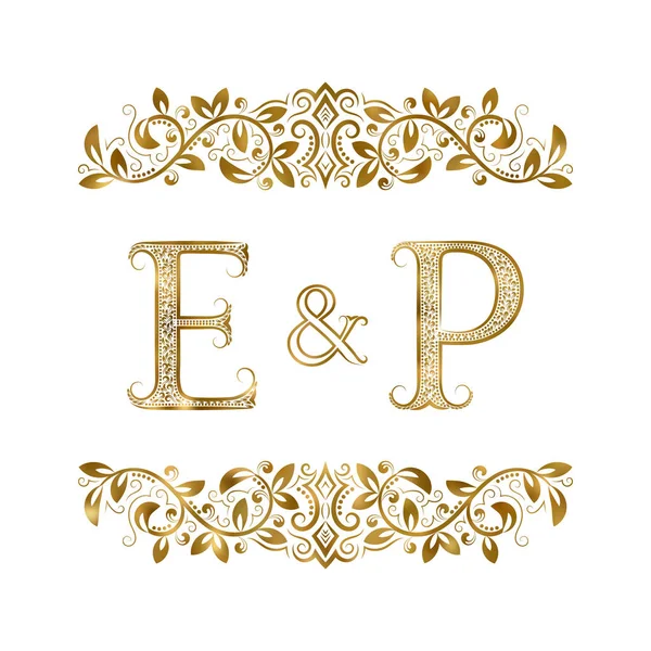 Е і P вінтажні ініціали логотип символ. Літери оточені декоративними елементами . — стоковий вектор