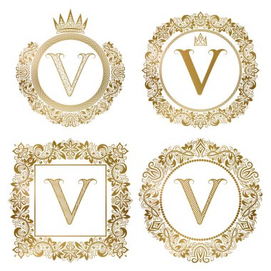 Altın harf V vintage Monogram ayarla.