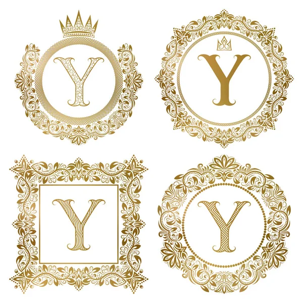 Gouden letter Y vintage monogrammen instellen. — Stockvector