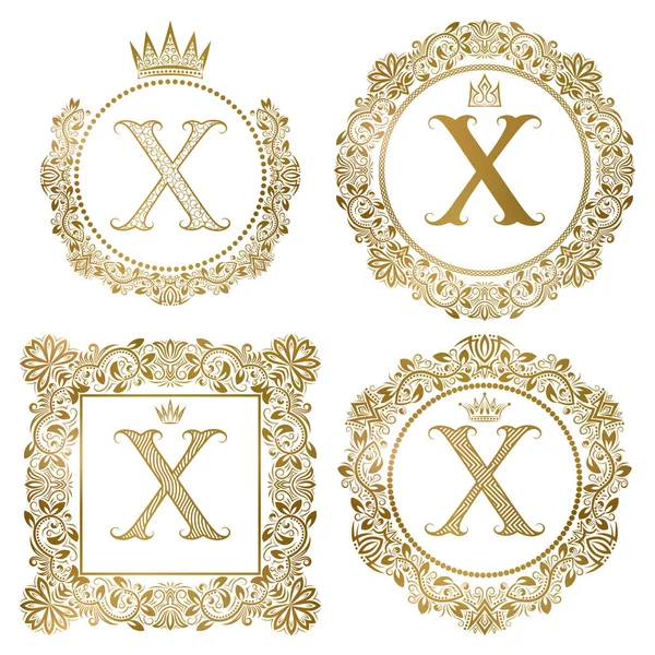 Złote litery X monogramy vintage zestaw. — Wektor stockowy