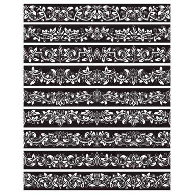 Oluşturma vektör fırçalar için siyah beyaz vintage öğeler. Çerçeve tasarım ve sayfa süslemeleri için Kenarlıklar şablonları seti.