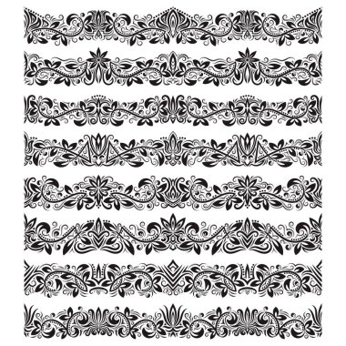 Vintage sınır fırçalar şablonları kümesi. Çerçeve tasarım ve sayfa süslemeleri için Barok çiçek öğeleri.