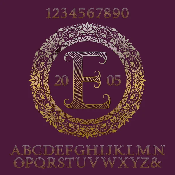 波状模様の金の文字と番号が初期のモノグラム。ロゴのデザインのエレガントなフォントおよび要素のキット. — ストックベクタ