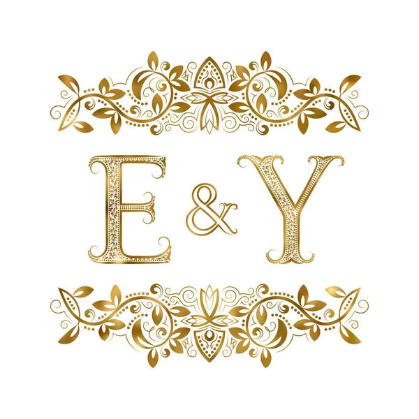 E e Y vintage iniciales símbolo del logotipo. Las letras están rodeadas de elementos ornamentales . — Vector de stock