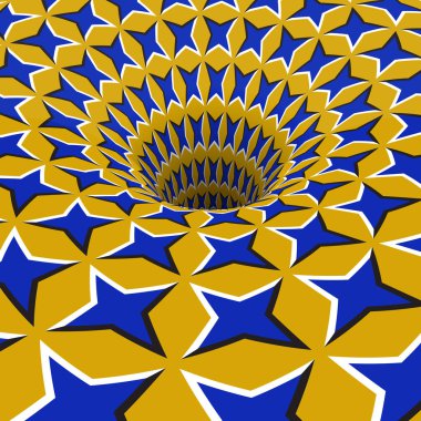 Blue stars hole. Optical motion illusion illustration. clipart