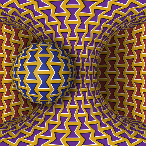 Ilustração de ilusão de movimento óptico. Uma esfera é rotação em torno de um hiperbolóide em movimento. Fantasia abstrata em um estilo surreal . — Vetor de Stock