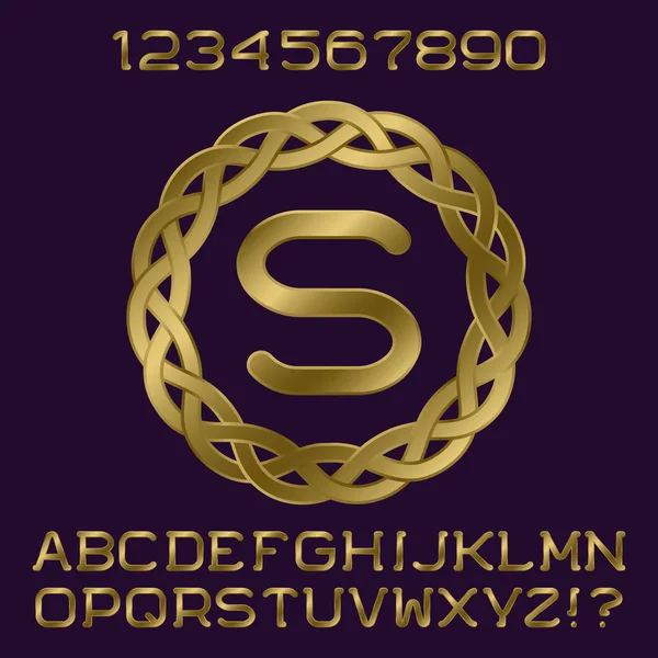 黄金のグラデーション文字と装飾的なフレームで初期モノグラム数字。ロゴのデザインのスタイリッシュなフォント キット. — ストックベクタ