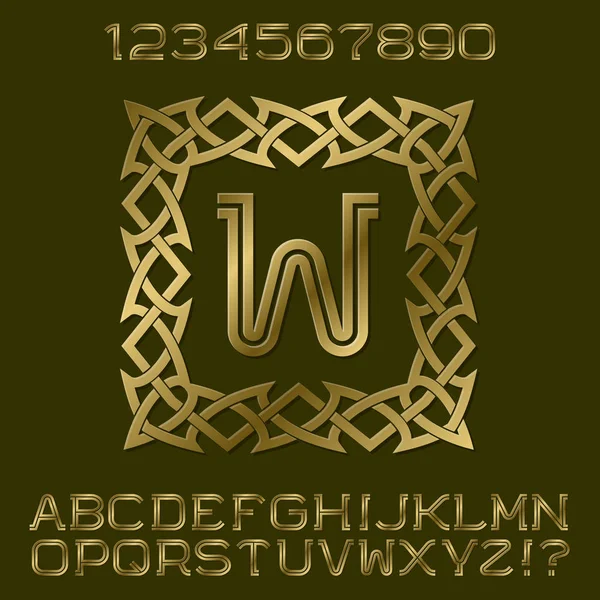 Arany kettős betűket és számokat a kezdeti monogram, dekoratív square keret csíkokkal. Gyönyörű, elegáns betűkészlet kit logo tervezés. — Stock Vector