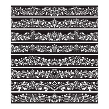 Oluşturma vektör fırçalar için siyah beyaz vintage öğeler. Çerçeve tasarım ve sayfa süslemeleri için Kenarlıklar şablonları seti.