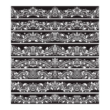 Oluşturma vektör fırçalar için siyah beyaz vintage öğeler. Çerçeve tasarım ve sayfa süslemeleri için Kenarlıklar şablonları seti.