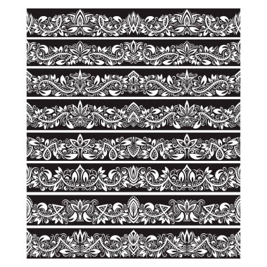 Oluşturma vektör fırçalar için siyah beyaz vintage öğeler. Çerçeve tasarım ve sayfa süslemeleri için Kenarlıklar şablonları seti.