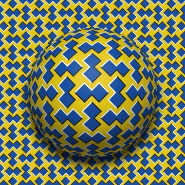 Patterned ball rolling along the same surface. Abstract vector optical illusion illustration. Motion background and tile of seamless wallpaper. clipart