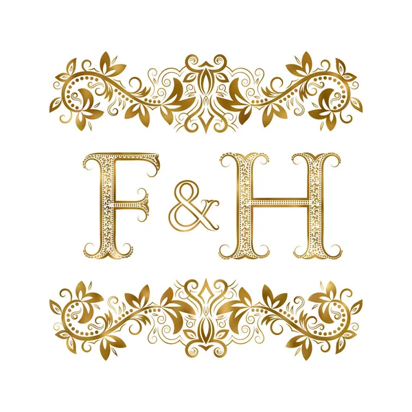 F y H vintage iniciales símbolo del logotipo. Las letras están rodeadas de elementos ornamentales. Boda o socios de negocios monograma en estilo real . — Archivo Imágenes Vectoriales