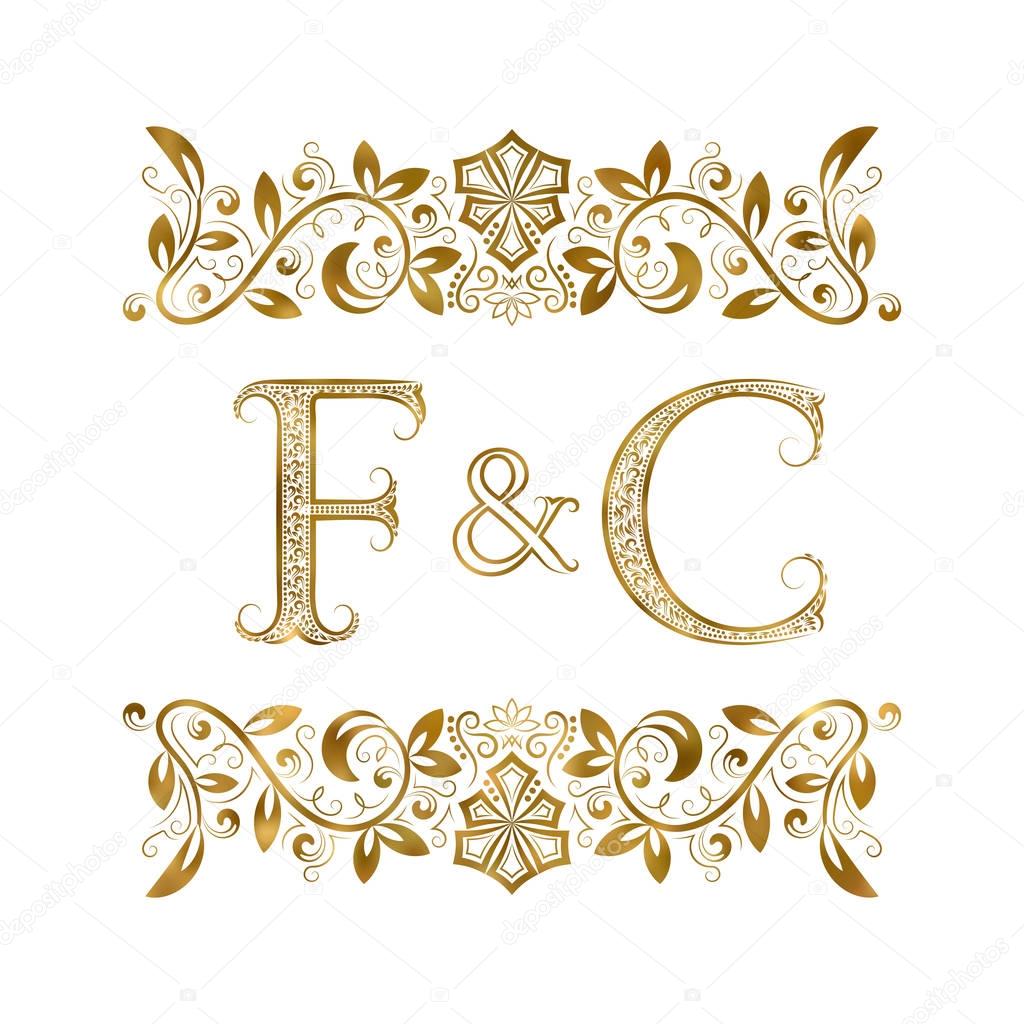 F and C vintage initials logo symbol. The letters are surrounded by ornamental elements. Wedding or business partners monogram in royal style.