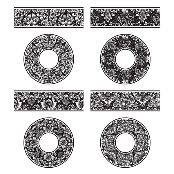 Floral patroon vector borstels sjablonen en ronde decoraties in vintage stijl. — Stockvector