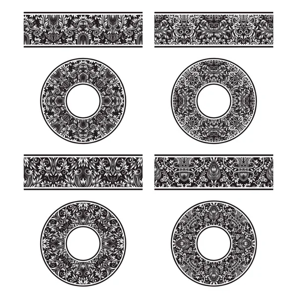 Floral patroon vector borstels sjablonen en ronde decoraties in vintage stijl. — Stockvector