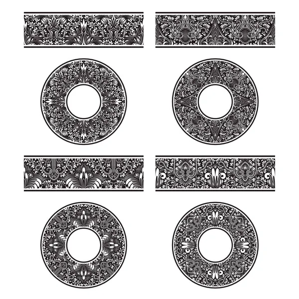 Floral patroon vector borstels sjablonen en ronde decoraties in vintage stijl. — Stockvector