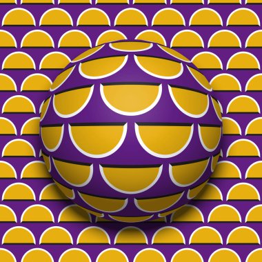 Patterned ball rolling along the same surface. Abstract vector optical illusion illustration. Motion background and tile of seamless wallpaper. clipart