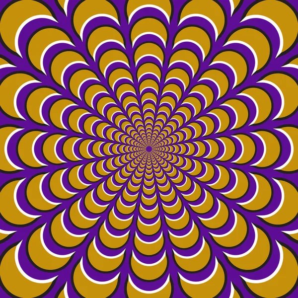 Fond illusion de mouvement optique. Croissants jaunes volent séparément circulairement du centre sur fond violet . — Image vectorielle