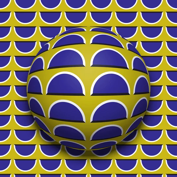 Balle à motifs roulant le long de la même surface. Illustration d'illusion optique vectorielle abstraite. Fond de mouvement et tuile de papier peint sans couture . — Image vectorielle