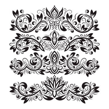 Süslü dekoratif süsler. Dekoratif-süsleme elementler tasarlayın. Vintage başlık dekorasyon ayarlayın. Barok tarzı çiçek dövme.