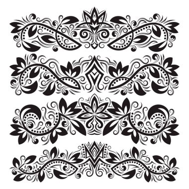 Süslü dekoratif süsler. Dekoratif-süsleme elementler tasarlayın. Vintage başlık dekorasyon ayarlayın. Barok tarzı çiçek dövme.