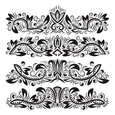 Süslü dekoratif süsler. Dekoratif-süsleme elementler tasarlayın. Vintage başlık dekorasyon ayarlayın. Barok tarzı çiçek dövme.