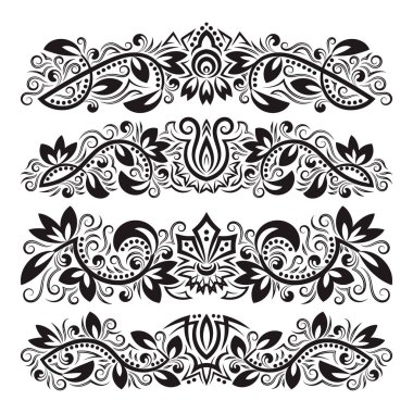 Süslü dekoratif süsler. Dekoratif-süsleme elementler tasarlayın. Vintage başlık dekorasyon ayarlayın. Barok tarzı çiçek dövme.