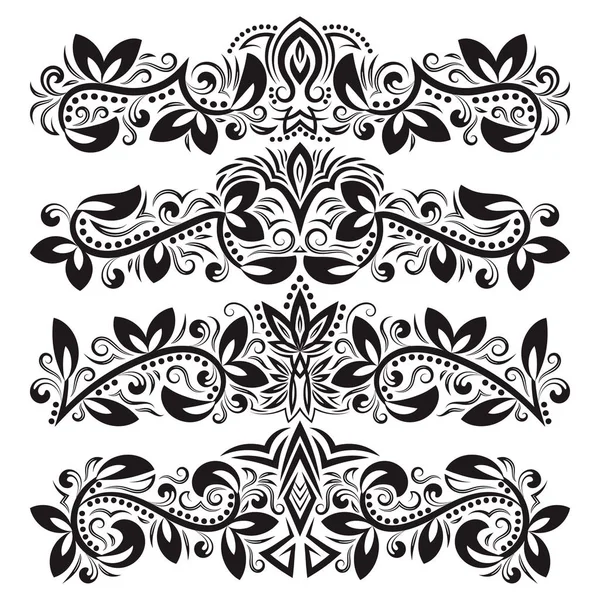 Süslü dekoratif süsler. Dekoratif-süsleme elementler tasarlayın. Vintage başlık dekorasyon ayarlayın. Barok tarzı çiçek dövme. — Stok Vektör