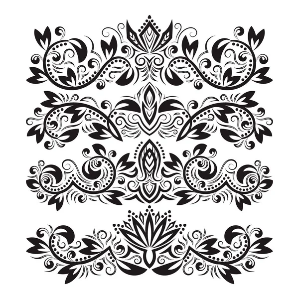 Adornos decorativos adornados. Elementos ornamentales de diseño. Set de decoraciones de titulares vintage. Tatuaje floral en estilo barroco . — Vector de stock