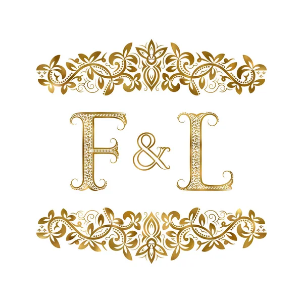 F y L vintage iniciales símbolo del logotipo. Las letras están rodeadas de elementos ornamentales. Boda o socios de negocios monograma en estilo real . — Vector de stock
