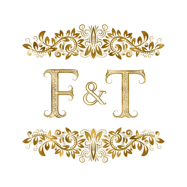 F y T vintage iniciales símbolo del logotipo. Las letras están rodeadas de elementos ornamentales. Boda o socios de negocios monograma en estilo real . — Vector de stock