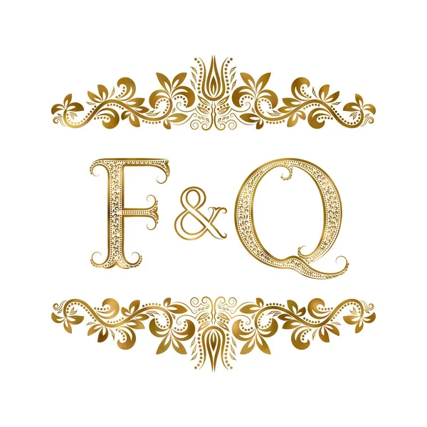 F and Q vintage initials logo symbol. The letters are surrounded by ornamental elements. Wedding or business partners monogram in royal style. — Stock Vector