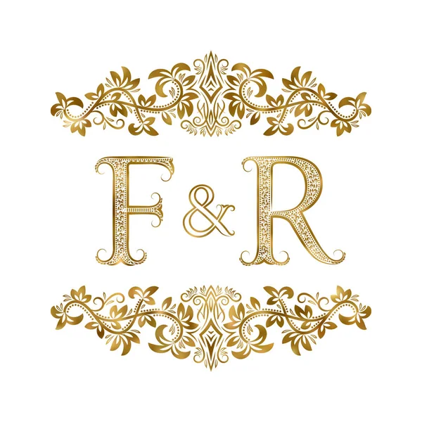 F y R vintage iniciales símbolo del logotipo. Las letras están rodeadas de elementos ornamentales. Boda o socios de negocios monograma en estilo real . — Vector de stock