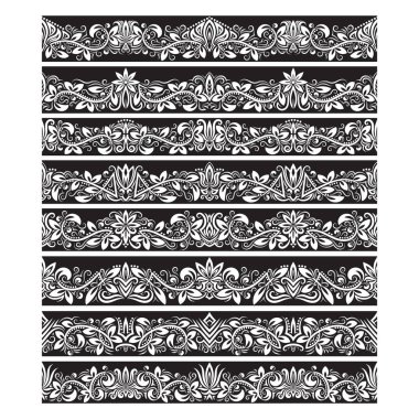 Oluşturma vektör fırçalar için siyah beyaz vintage öğeler. Çerçeve tasarım ve sayfa süslemeleri için Kenarlıklar şablonları seti.