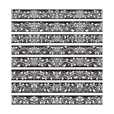 Oluşturma vektör fırçalar için siyah beyaz vintage öğeler. Çerçeve tasarım ve sayfa süslemeleri için Kenarlıklar şablonları seti.