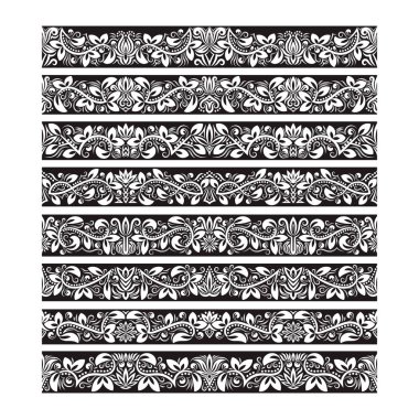 Oluşturma vektör fırçalar için siyah beyaz vintage öğeler. Çerçeve tasarım ve sayfa süslemeleri için Kenarlıklar şablonları seti.