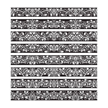 Oluşturma vektör fırçalar için siyah beyaz vintage öğeler. Çerçeve tasarım ve sayfa süslemeleri için Kenarlıklar şablonları seti.
