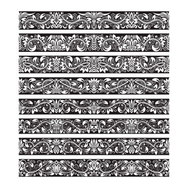 Oluşturma vektör fırçalar için siyah beyaz vintage öğeler. Çerçeve tasarım ve sayfa süslemeleri için Kenarlıklar şablonları seti.