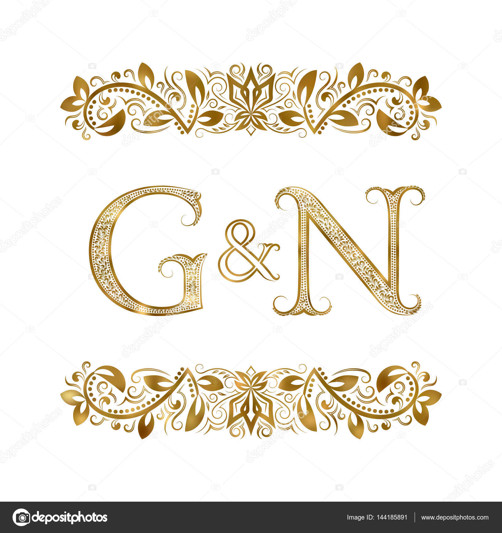 G And N Vintage Initials Logo Symbol The Letters Are Surrounded By Ornamental Elements Wedding Or Business Partners Monogram In Royal Style Vector Image By C Vectordivider Vector Stock