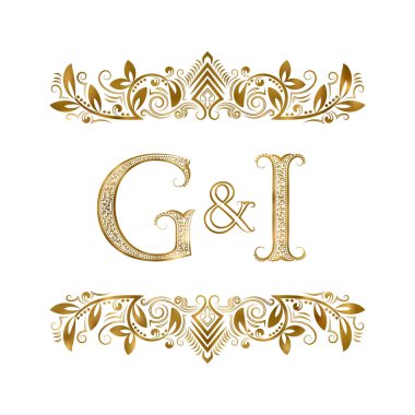 G ve vintage logo sembol baş harfleri. Harfleri süs öğeleri tarafından çevrili. Düğün ya da iş ortakları monogram Kraliyet tarzı.
