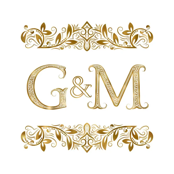 G と M ヴィンテージ イニシャルのロゴのシンボル。文字装飾の要素で囲まれています。結婚式やロイヤル スタイルのビジネス パートナー ・ モノグラム. — ストックベクタ
