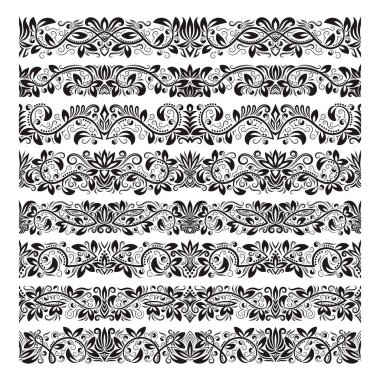 Vintage sınır fırçalar şablonları kümesi. Çerçeve tasarım ve sayfa süslemeleri için Barok çiçek öğeleri.