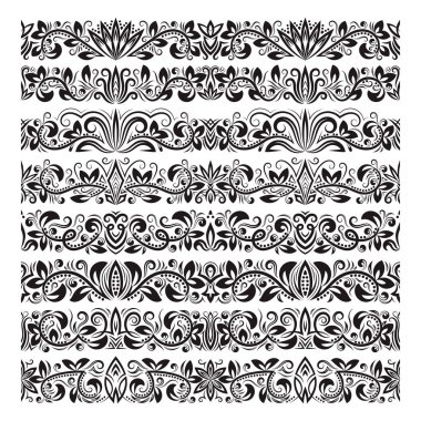Vintage sınır fırçalar şablonları kümesi. Çerçeve tasarım ve sayfa süslemeleri için Barok çiçek öğeleri.