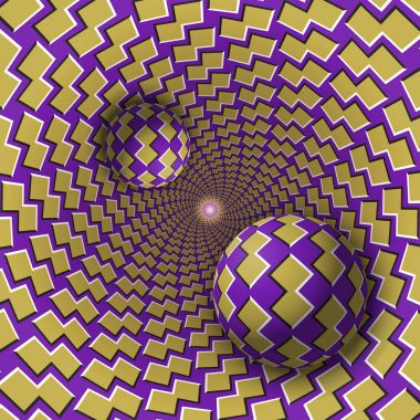 Optical illusion illustration. Two balls are moving in mottled hole clipart