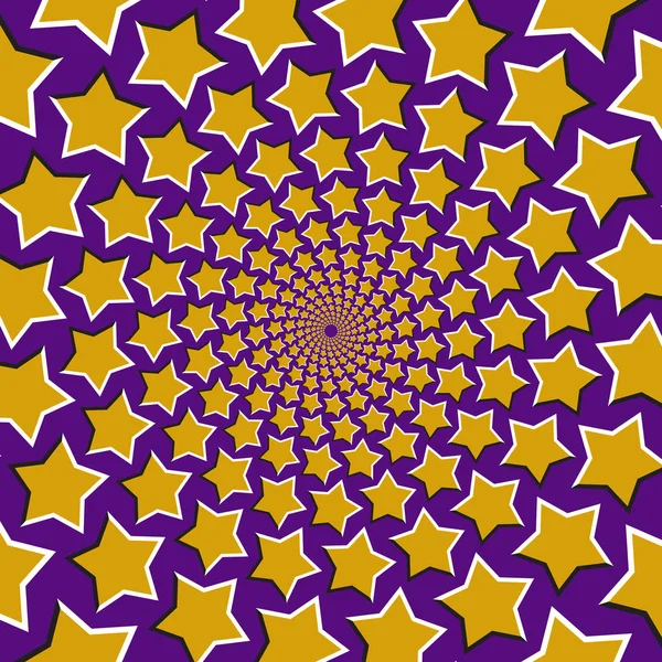 Fond vectoriel illusion de mouvement optique. Jaune cinq étoiles pointues s'écartent circulairement du centre sur fond bleu . — Image vectorielle