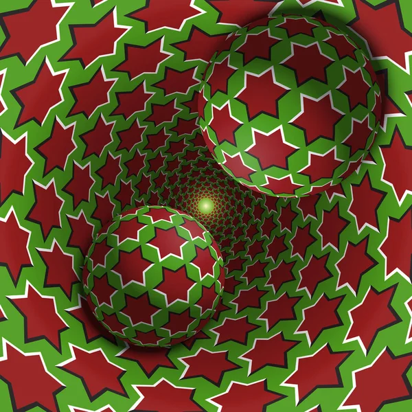 Ilustração de ilusão óptica. Duas bolas estão se movendo no buraco manchado — Vetor de Stock